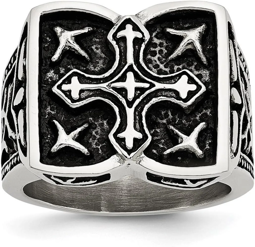JewelryWeb Stainless Steel Polished Artisan Oxidized Religious Faith Cross Ring Size 11 Band Style-Ring for Women
