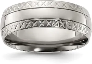 JewelryWeb Titanium Polished Grooved Criss Religious Faith Cross Design 7mm Band0-Band Style Ring for Women and Men