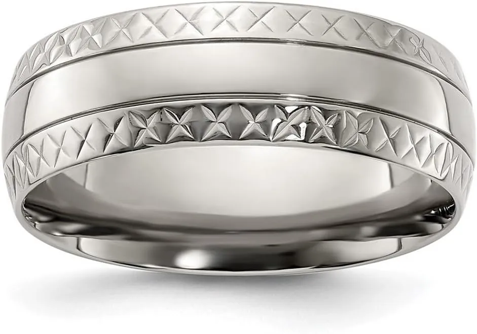 JewelryWeb Titanium Polished Grooved Criss Religious Faith Cross Design 7mm Band0-Band Style Ring for Women and Men