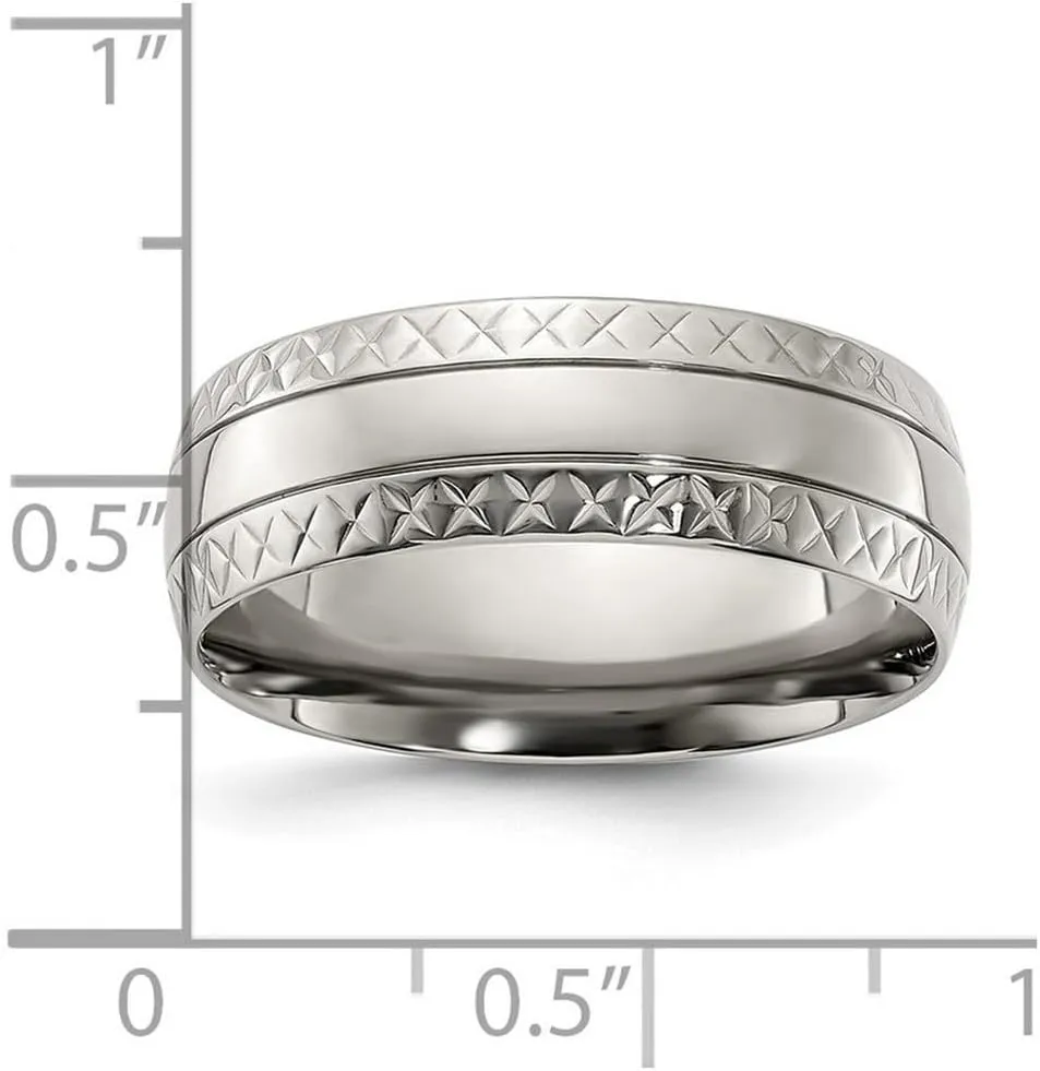 JewelryWeb Titanium Polished Grooved Criss Religious Faith Cross Design 7mm Band0-Band Style Ring for Women and Men