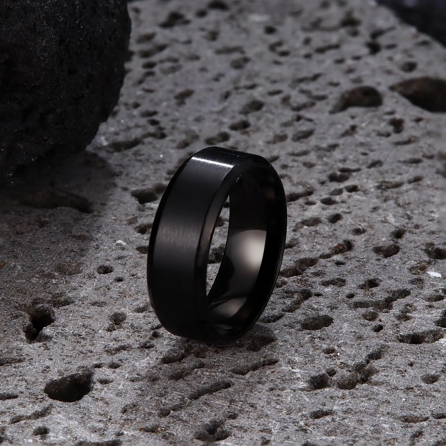 Jstyle Stainless Steel Rings for Men Women 8MM Wedding Band Rings Matte Surface - Beveled Polished Edge Mens Ring Size 6-14