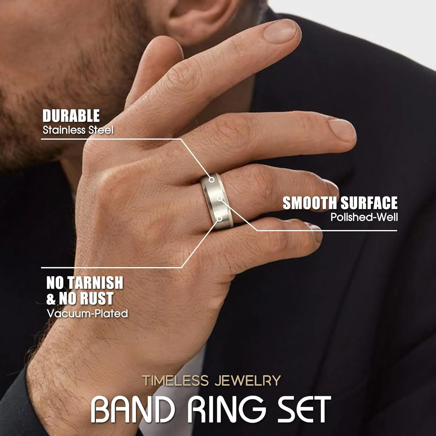 Jstyle Stainless Steel Rings for Men Women 8MM Wedding Band Rings Matte Surface - Beveled Polished Edge Mens Ring Size 6-14