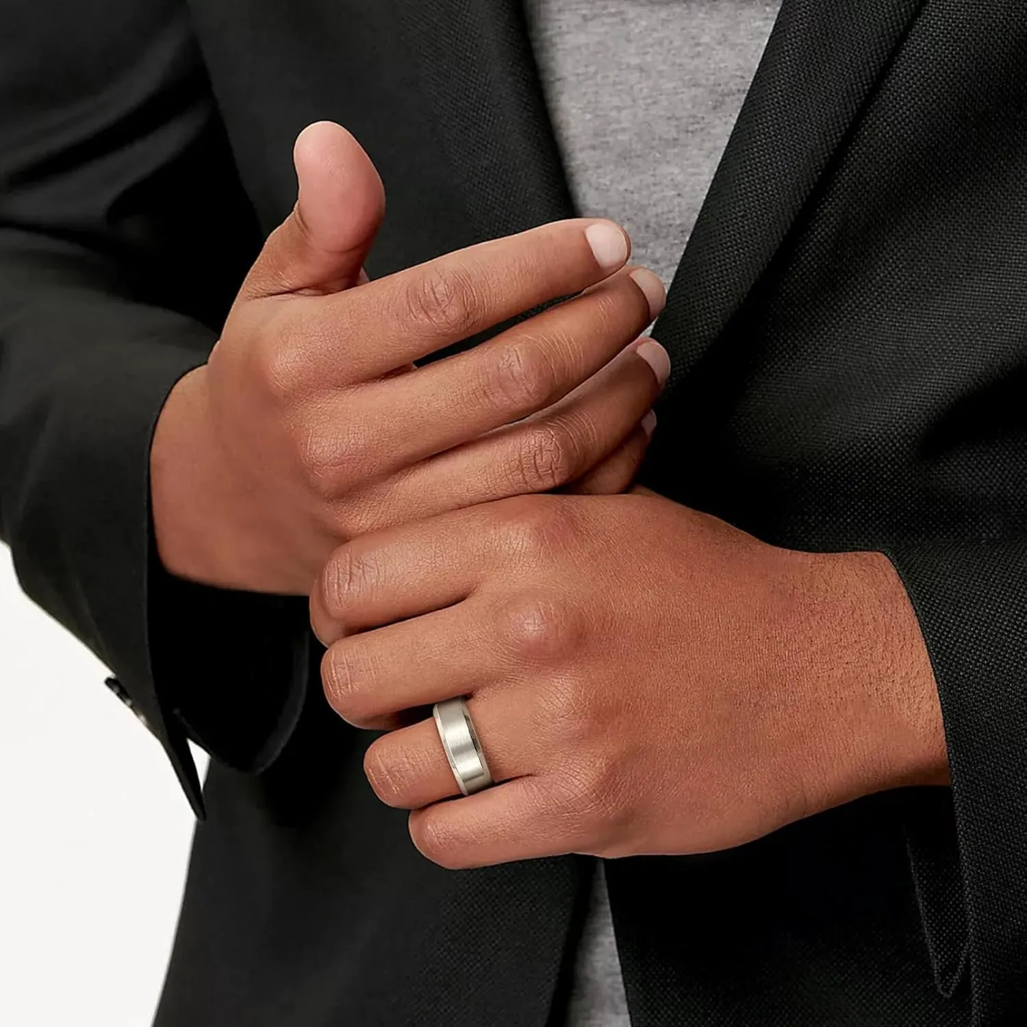 Jstyle Stainless Steel Rings for Men Women 8MM Wedding Band Rings Matte Surface - Beveled Polished Edge Mens Ring Size 6-14