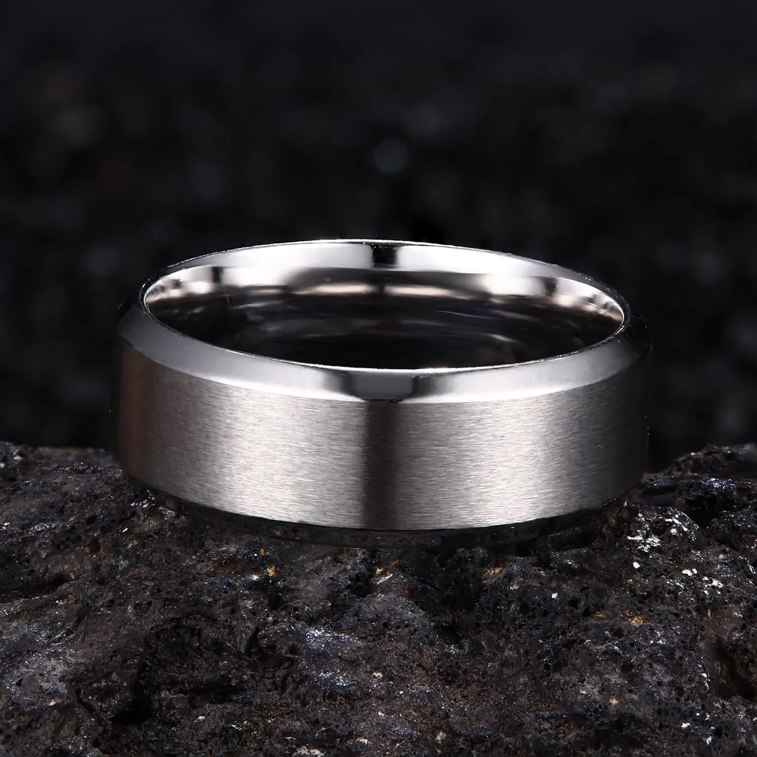 Jstyle Stainless Steel Rings for Men Women 8MM Wedding Band Rings Matte Surface - Beveled Polished Edge Mens Ring Size 6-14