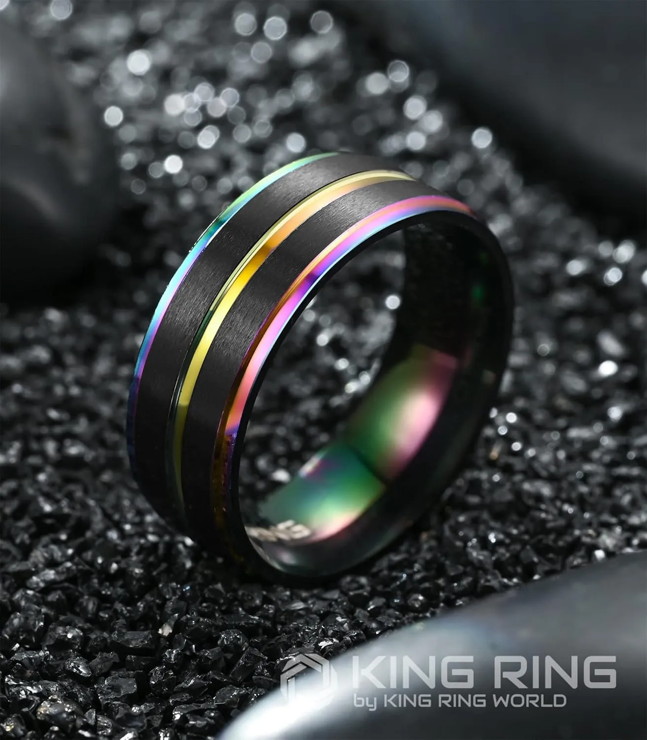 King Ring 8mm Solid Ring  Fine Polished Mens Ring with Two Matt Lines  Designed in USA