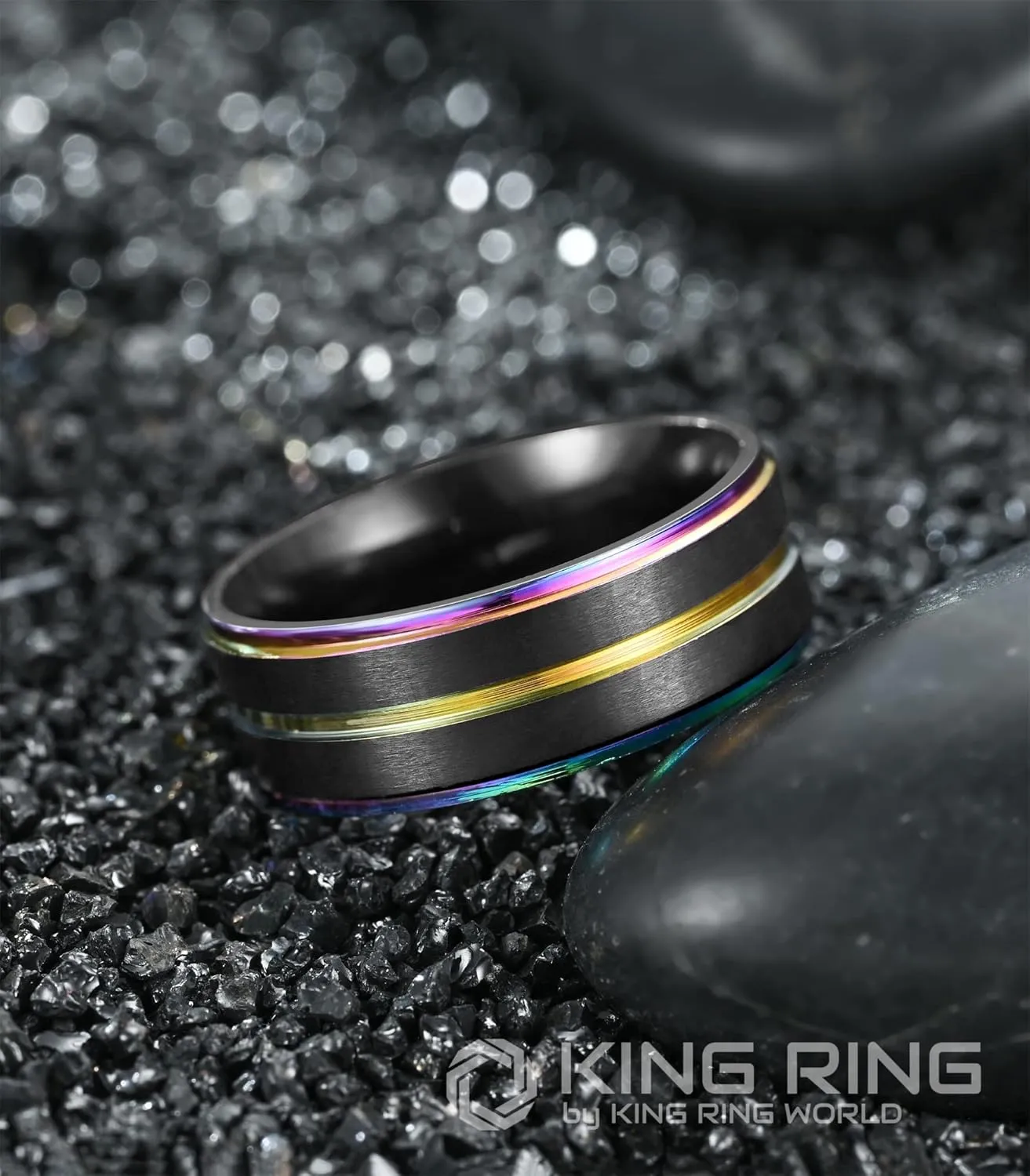 King Ring 8mm Solid Ring  Fine Polished Mens Ring with Two Matt Lines  Designed in USA