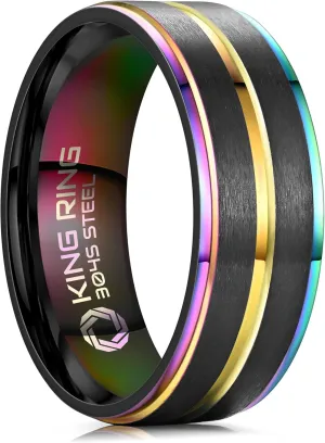 King Ring 8mm Solid Ring  Fine Polished Mens Ring with Two Matt Lines  Designed in USA