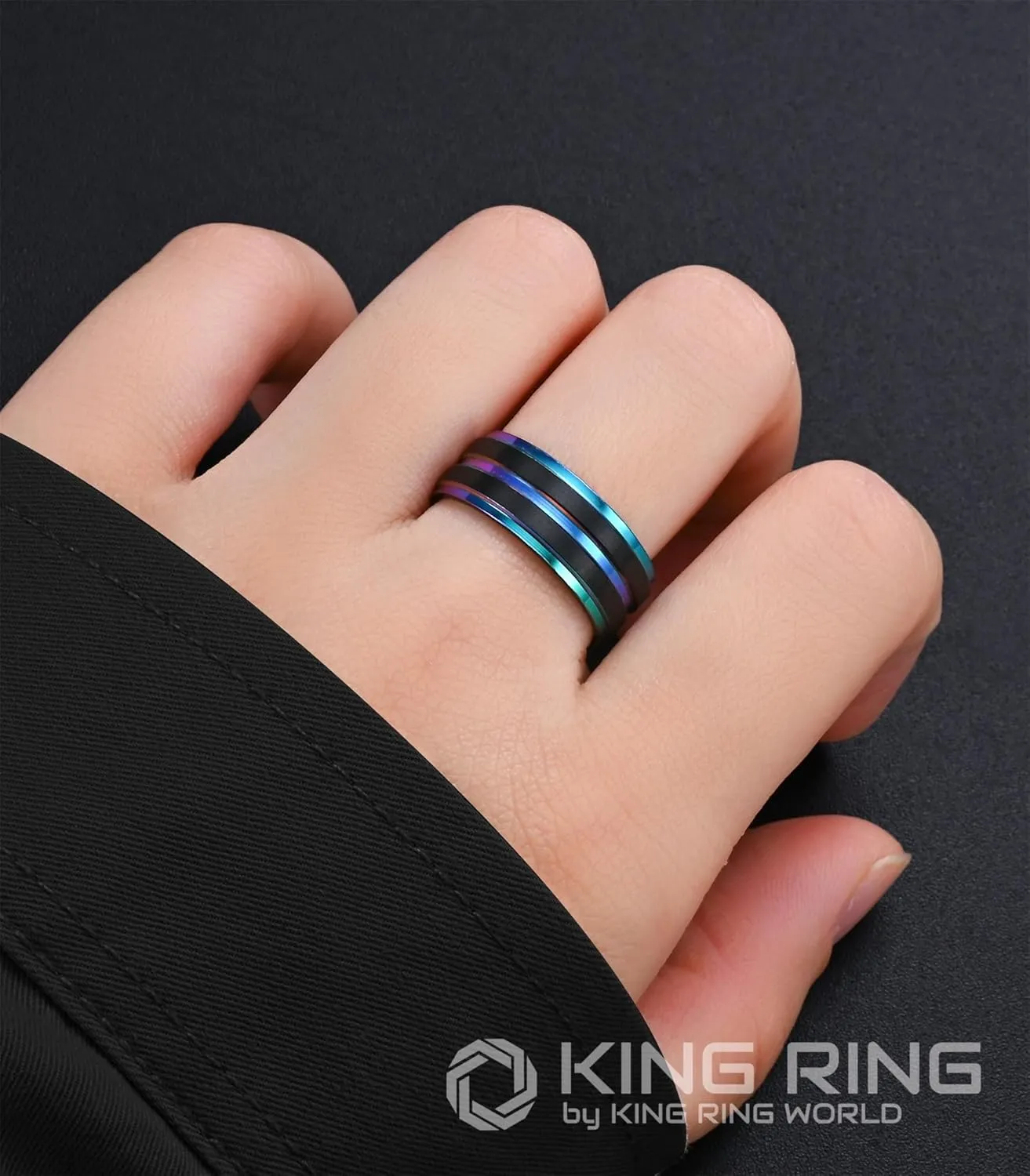 King Ring 8mm Solid Ring  Fine Polished Mens Ring with Two Matt Lines  Designed in USA