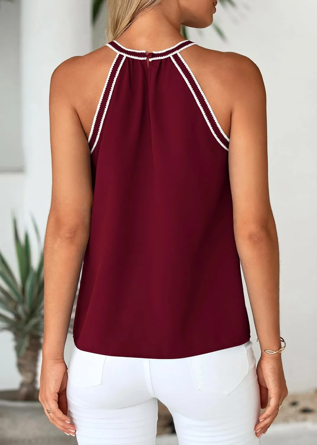 KIRUNDO Halter Tops for Women 2025 Summer Pleated Tank Top Boho Casual Camisole Sleeveless Shirts Beach Vacation Clothes