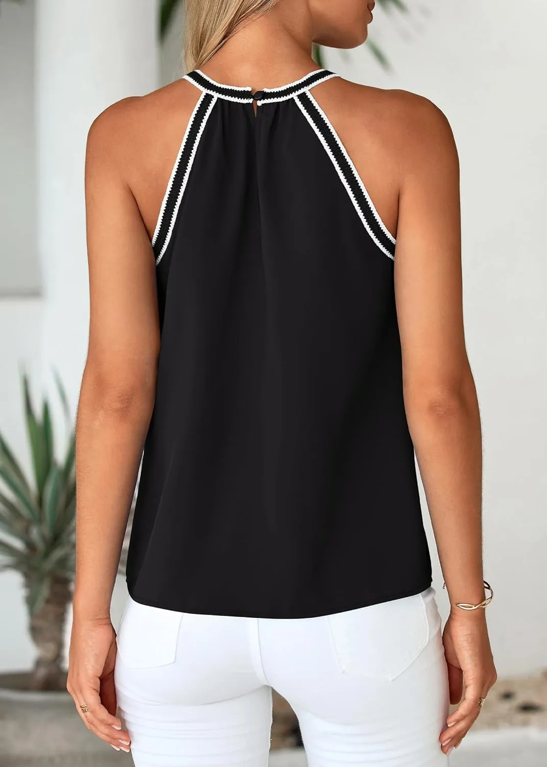 KIRUNDO Halter Tops for Women 2025 Summer Pleated Tank Top Boho Casual Camisole Sleeveless Shirts Beach Vacation Clothes