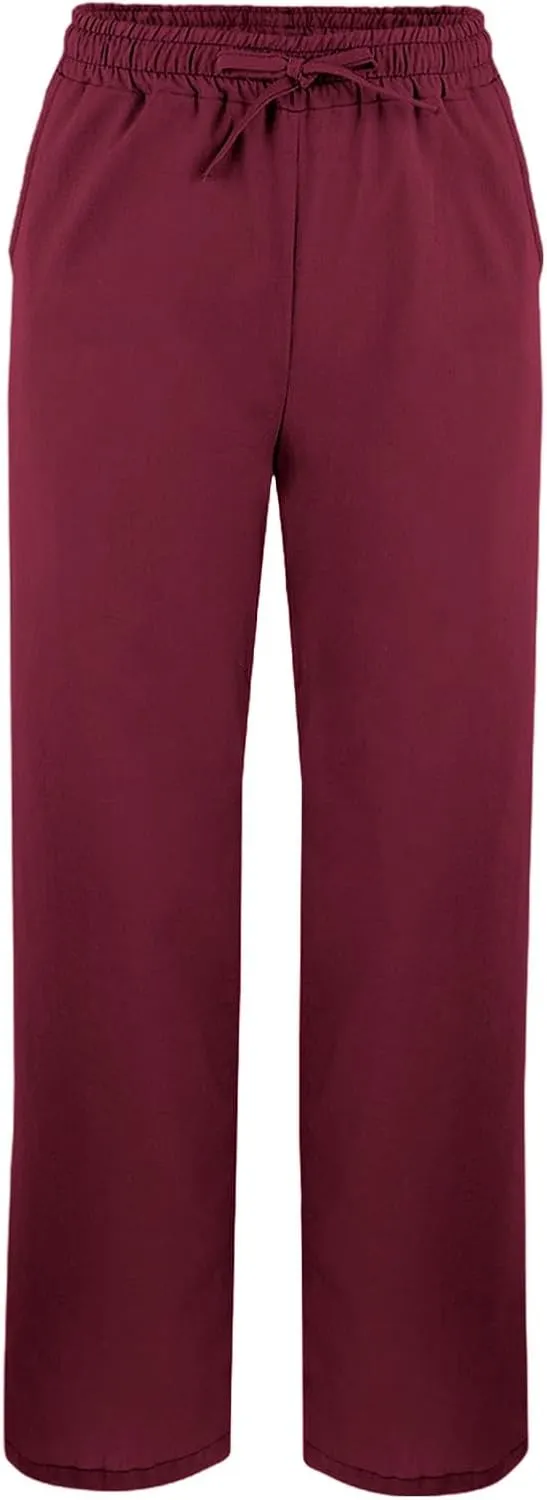 Linen Pants Women Harem Pant Casual Lightweight Palazzo Straight Leg Loose Elastic Waist Drawstring with Pockets