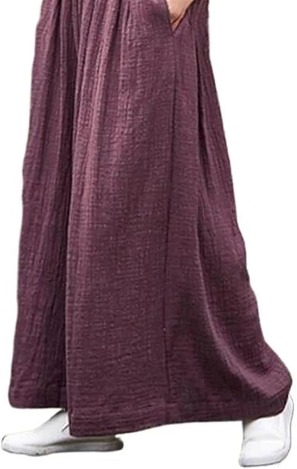 Linen Pants Women Wide Leg Plus Size Casual Vintage Trousers Elastic Waist Drawstrings with Side Pockets