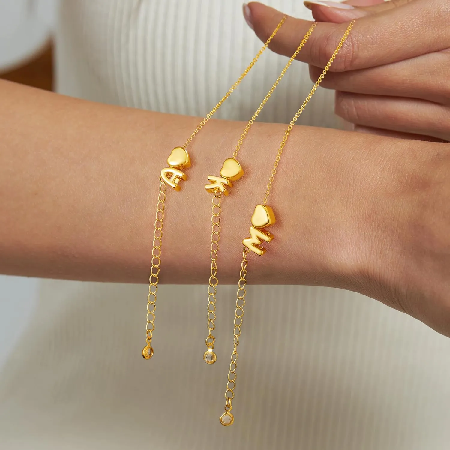 M MOOHAM Layered Initial Bracelets for Women - Gold Heart Initial Bracelet for Women Colorful Beaded Bracelet 14K Gold Plated Layered Bracelets Small Dainty Jewelry