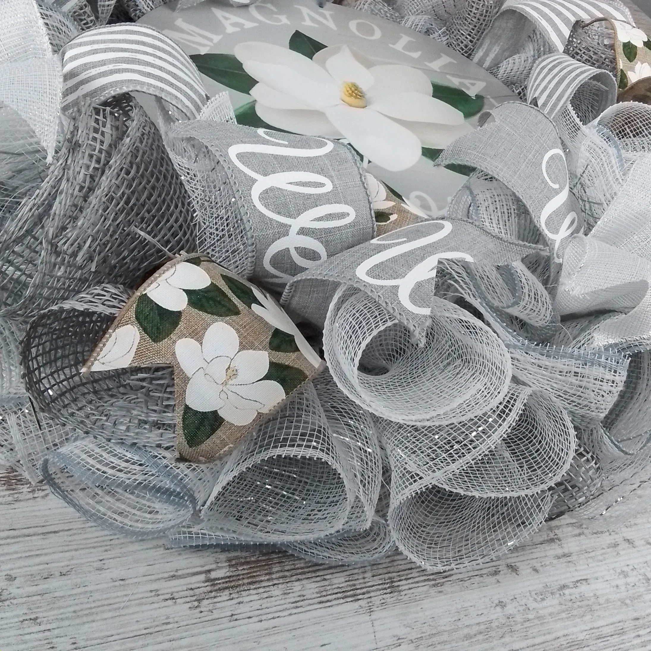 Magnolia Welcome Wreath - Grey White Spring Decor - Wedding Gift -
