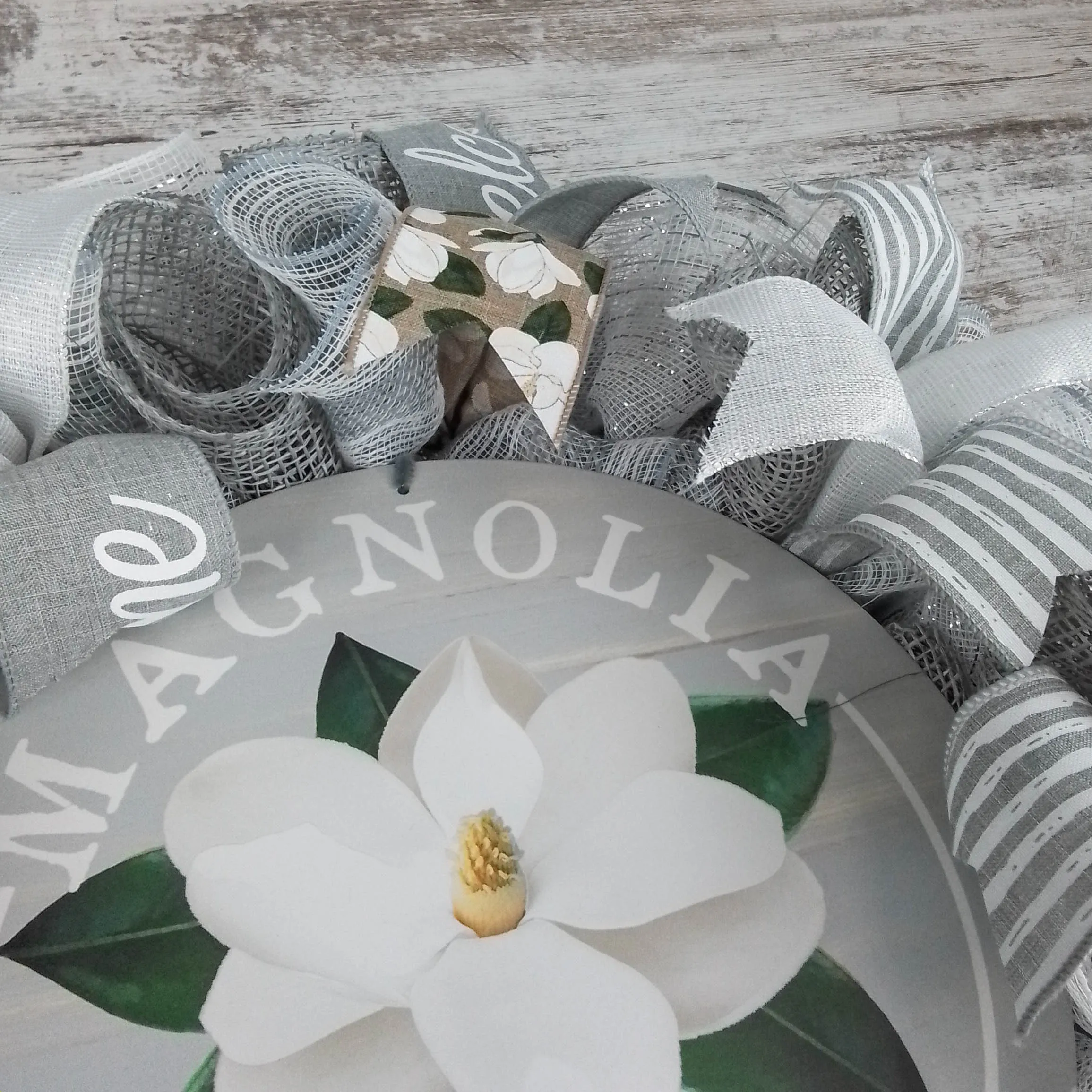 Magnolia Welcome Wreath - Grey White Spring Decor - Wedding Gift -