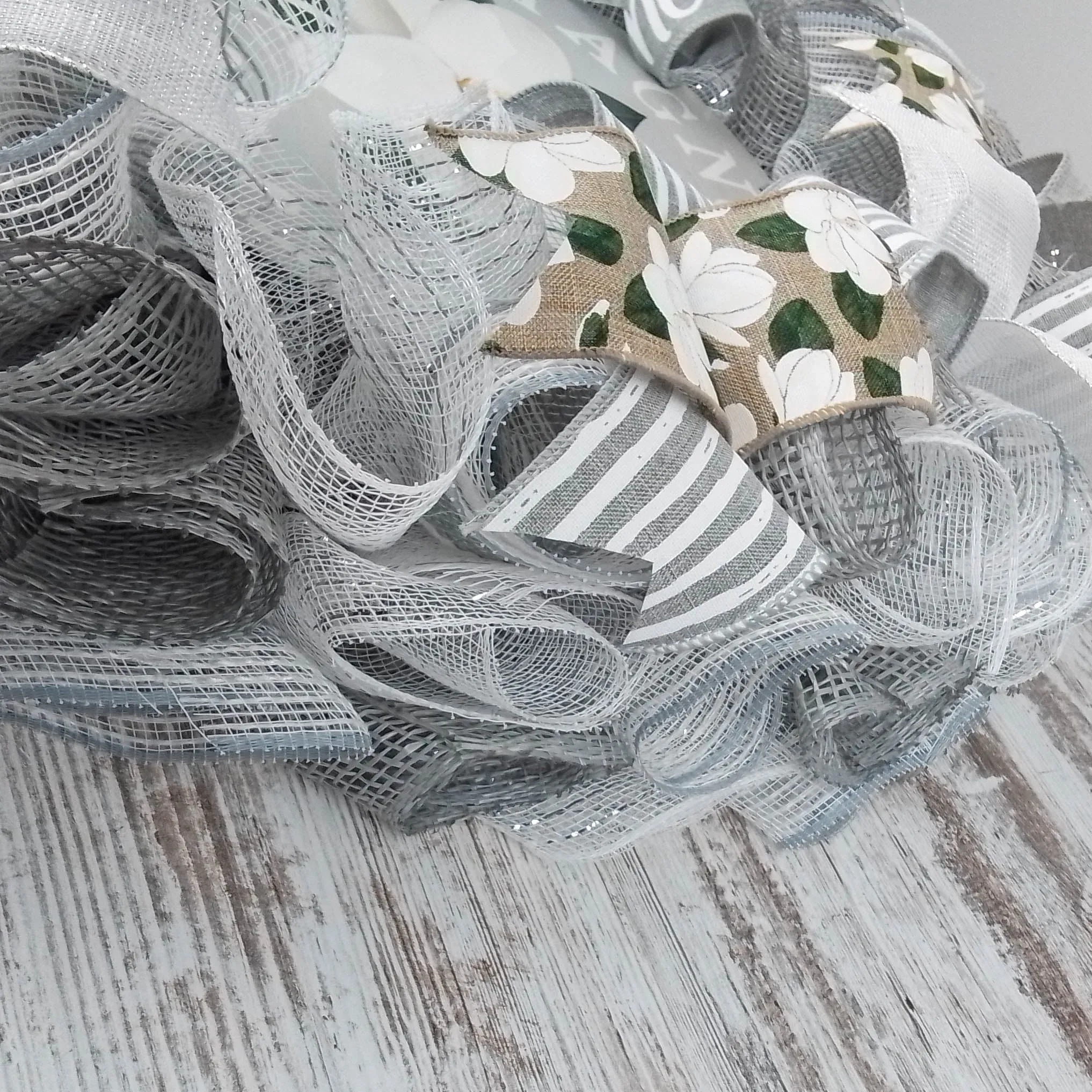 Magnolia Welcome Wreath - Grey White Spring Decor - Wedding Gift -