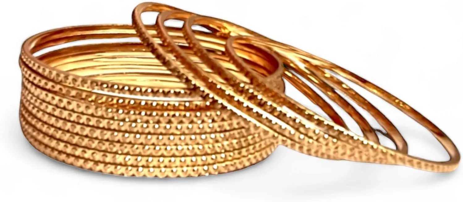 Meenakshi imitation Set of 12 Handcrafted Gold Plated Brass Thin Bangles Bollywood Designer Jewelry With Box Gift For Her Traditional Bangle Bracelets