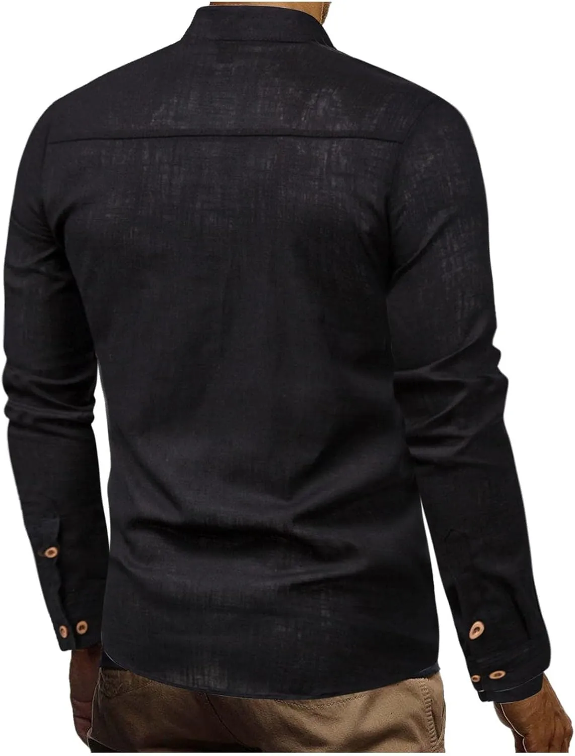 Men Henley Neck Linen Shirts Casual Long Sleeve Hippie Band Collar Plain Tee Tops Button Down Beach T Shirts