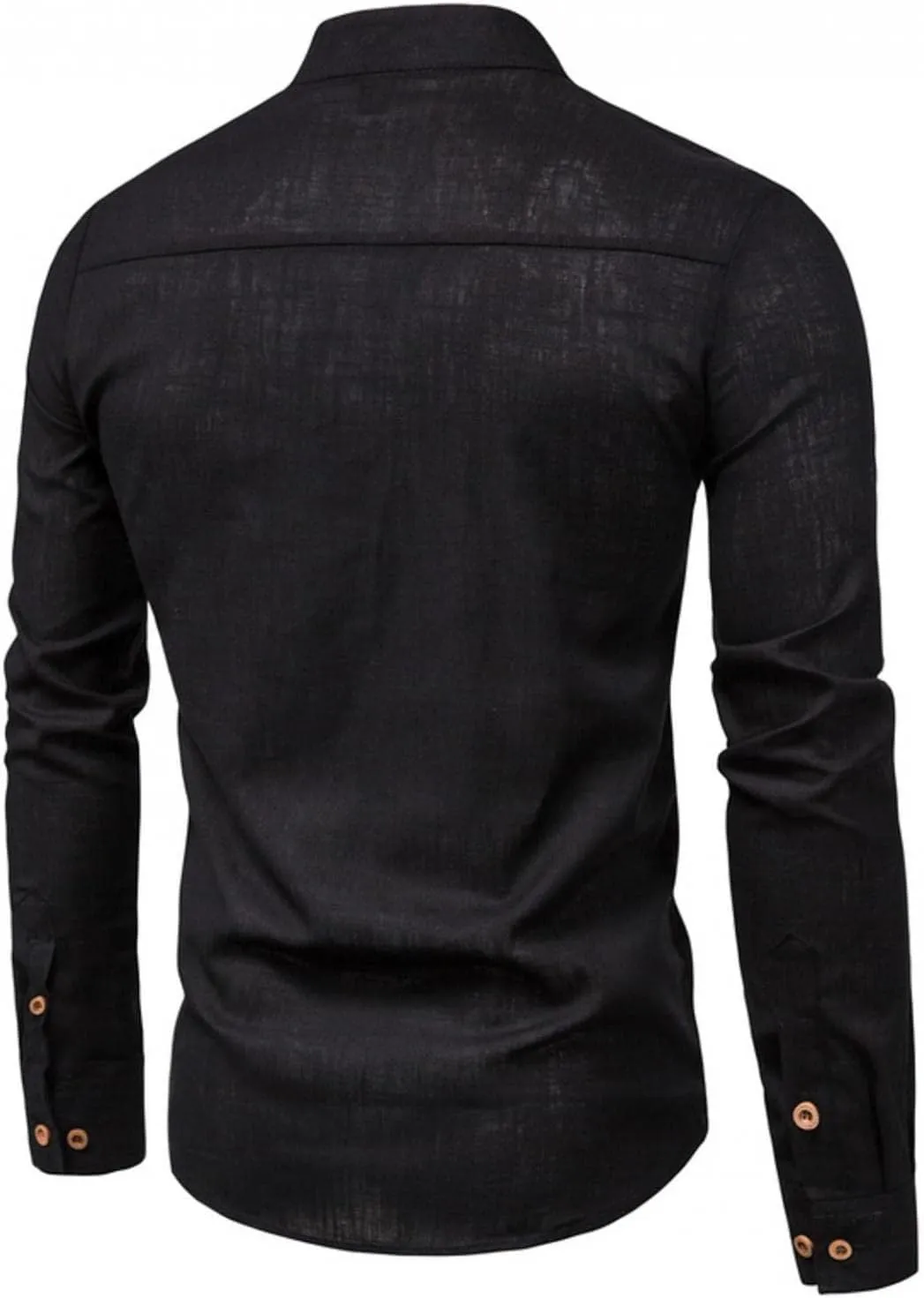 Men Henley Neck Linen Shirts Casual Long Sleeve Hippie Band Collar Plain Tee Tops Button Down Beach T Shirts