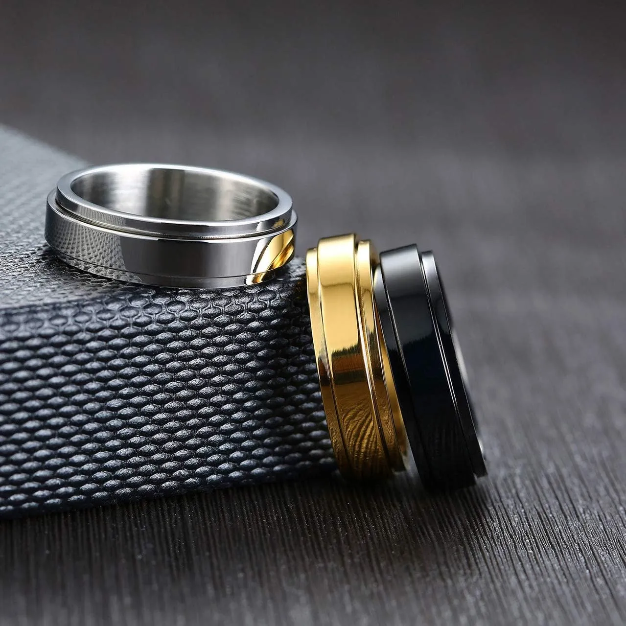 Men Women's Stainless Steel Anxiety Rotatable Ring Polished Statement Wedding Band