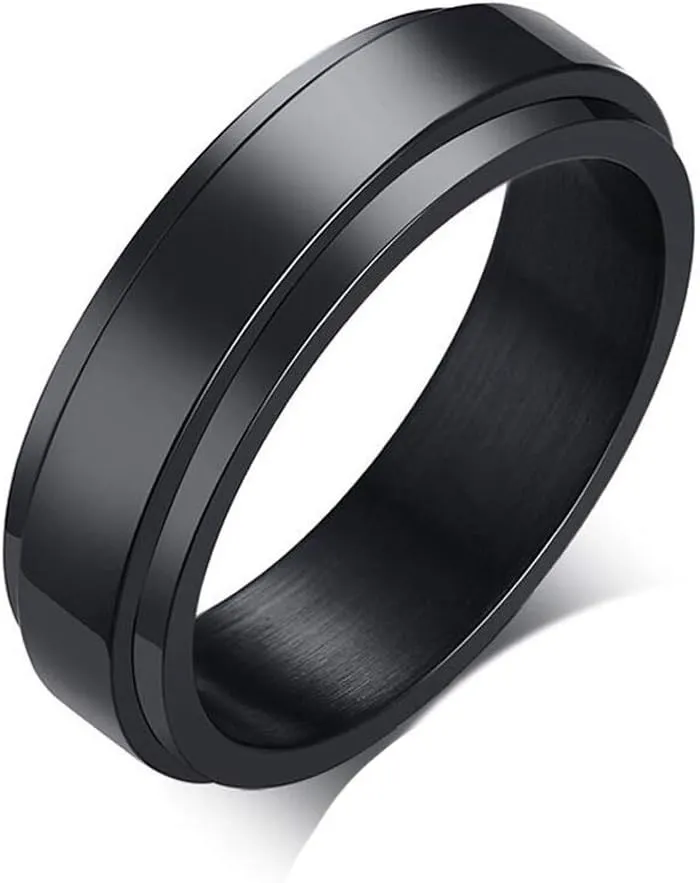 Men Women's Stainless Steel Anxiety Rotatable Ring Polished Statement Wedding Band