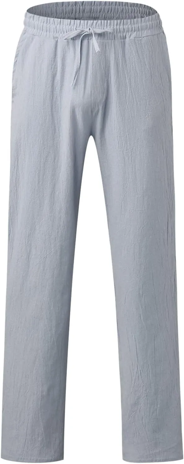Mens Cotton Linen Casual Pants Drawstrings Elastic Waist Jogging Yoga Slacks for Men 2024 Ropa para Playa Hombre
