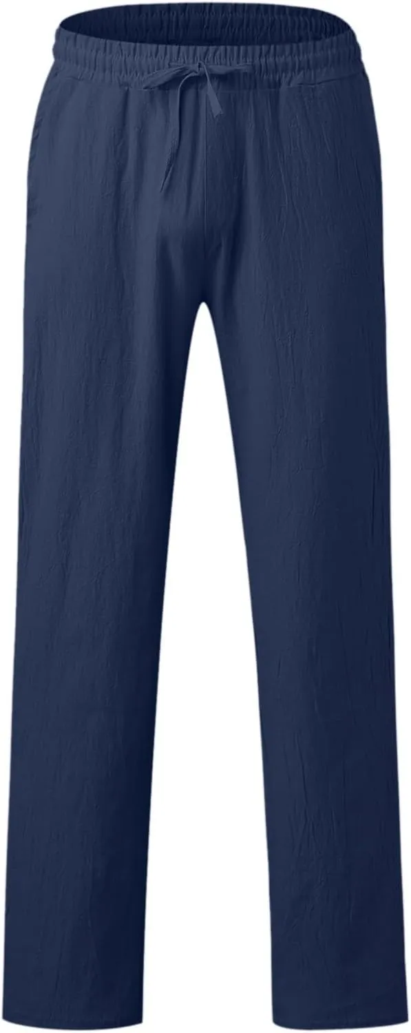 Mens Cotton Linen Casual Pants Drawstrings Elastic Waist Jogging Yoga Slacks for Men 2024 Ropa para Playa Hombre