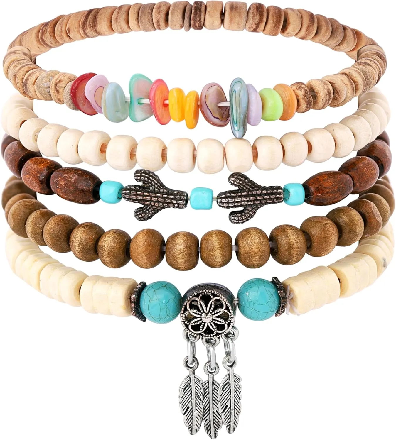 MINACHI Bohemian Beaded Bracelets, 4-Piece Layered Set with Dreamcatcher Charm, Women's Jewelry