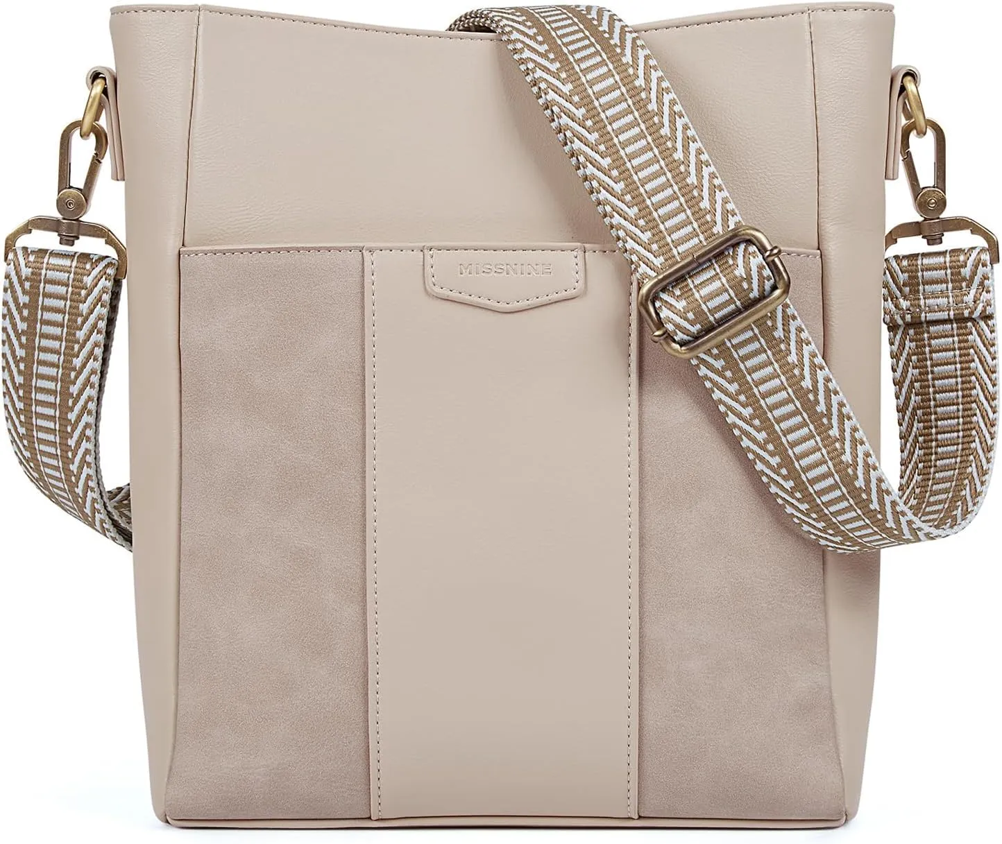 Missnine Crossbody Bags for Women Vegan Leather Crossbody Purse Fashion Shoulder Bucket Bag with Adjustable Guitar Strap