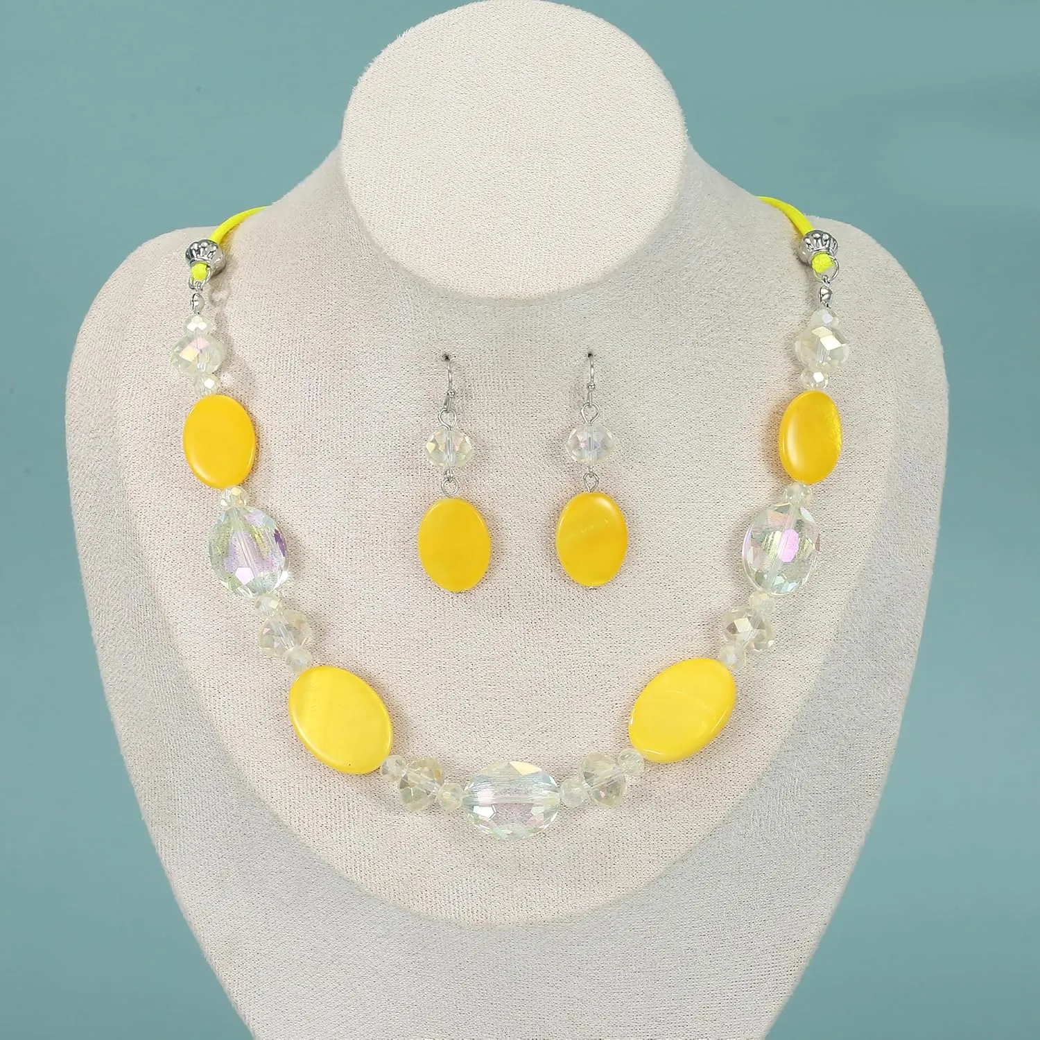 Multi Color Beaded Statement Necklace and Earrings for women Shiny Crystal Stone Beads Choker