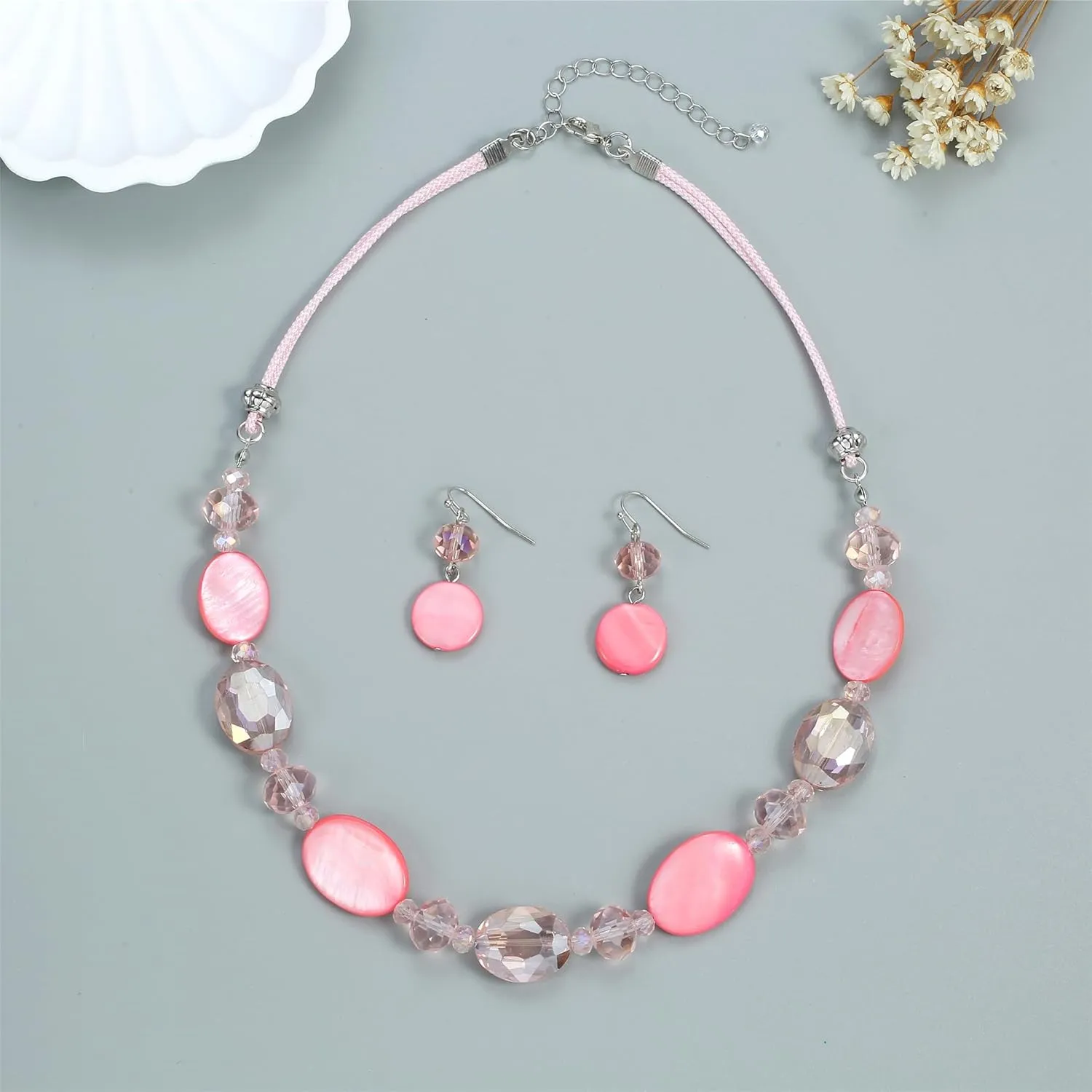 Multi Color Beaded Statement Necklace and Earrings for women Shiny Crystal Stone Beads Choker