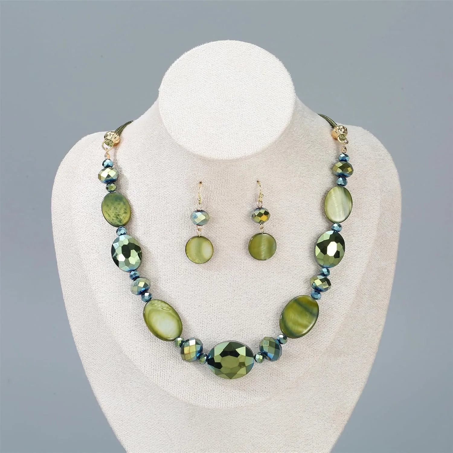 Multi Color Beaded Statement Necklace and Earrings for women Shiny Crystal Stone Beads Choker