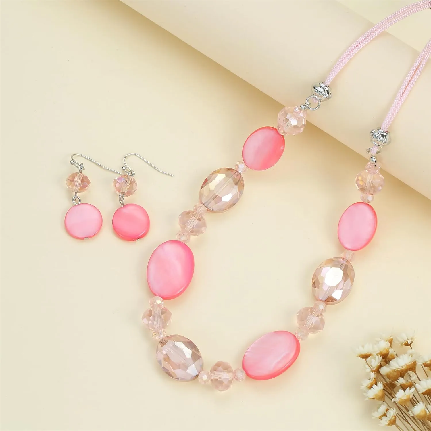 Multi Color Beaded Statement Necklace and Earrings for women Shiny Crystal Stone Beads Choker