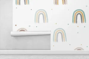 Neutral Rainbow Mustard/Teal Wallpaper