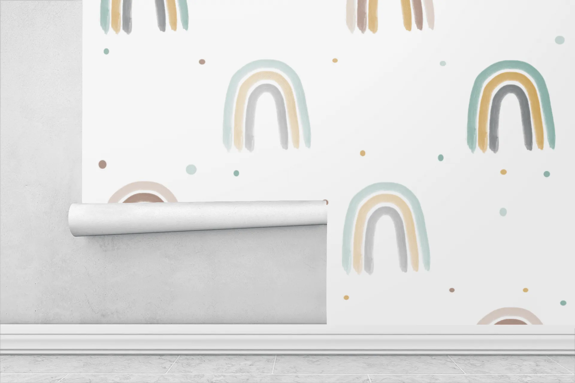 Neutral Rainbow Mustard/Teal Wallpaper