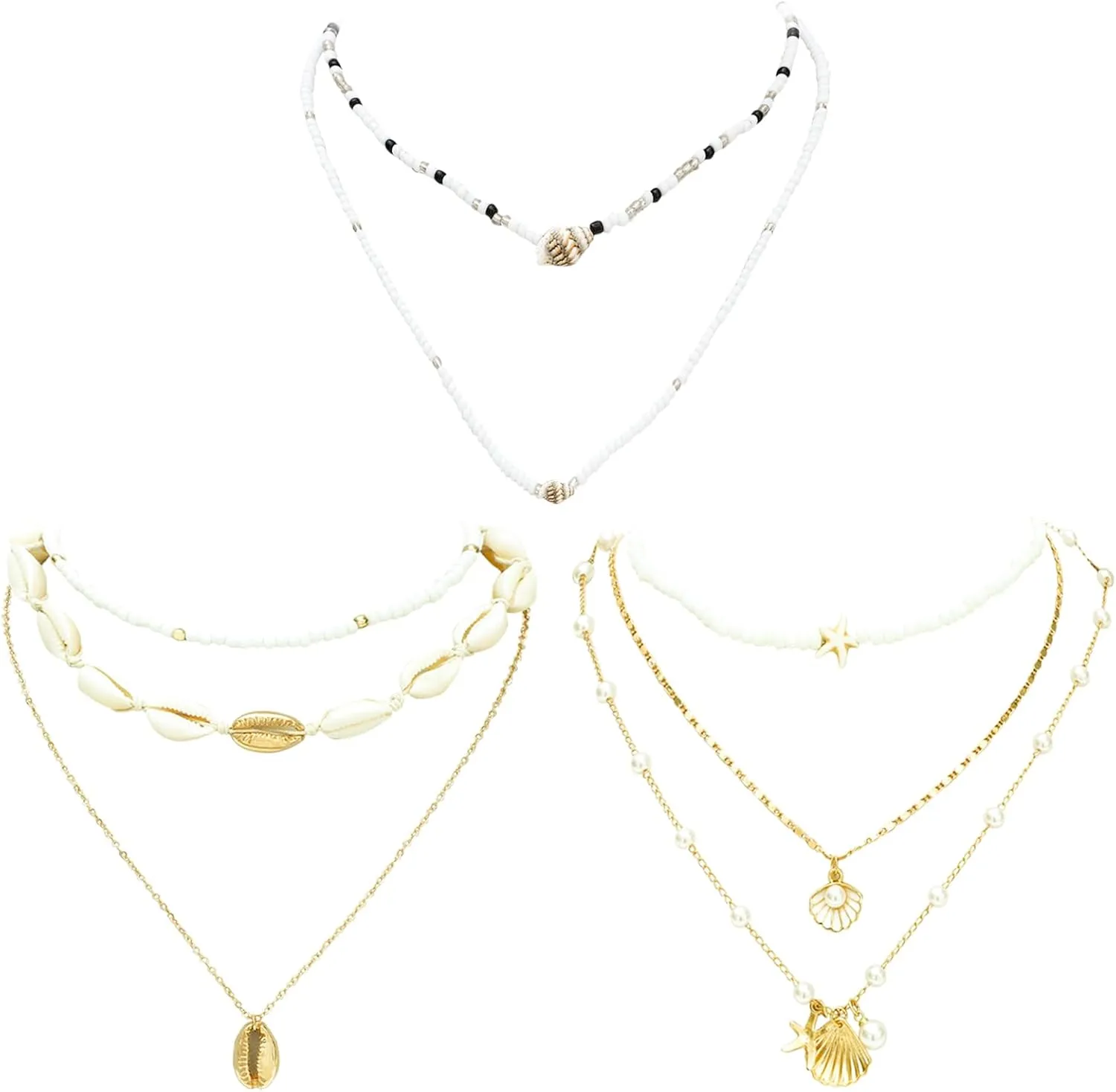 NEWITIN 8 Pieces Sea Shell Necklaces for Women Bohemian Layered Beach Choker Summer Beach Holiday Necklaces Beach Trendy Choker Boho Necklace for Women