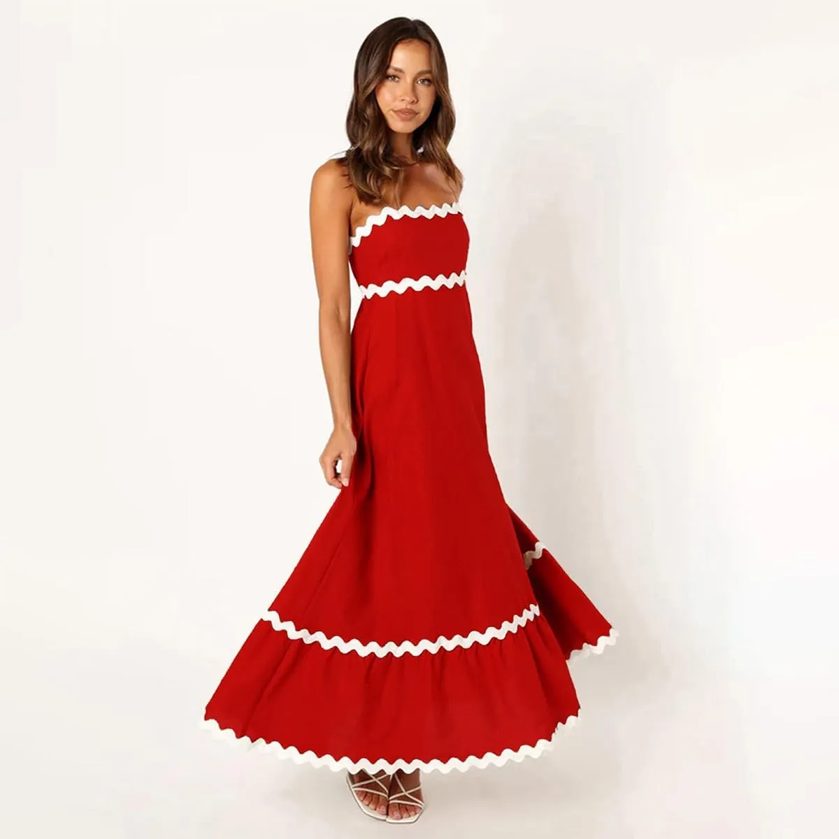 ODIZLI Women Spaghetti Straps Sleeveless Smocked Sundresses Long Flowy A-Line Midi Dress Summer