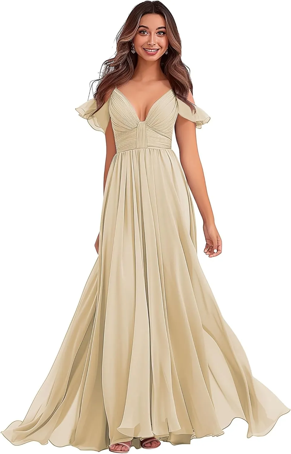 Off-Shoulder Bridesmaid Dresses - Chiffon Formal Dresses Evening Gown for Wedding