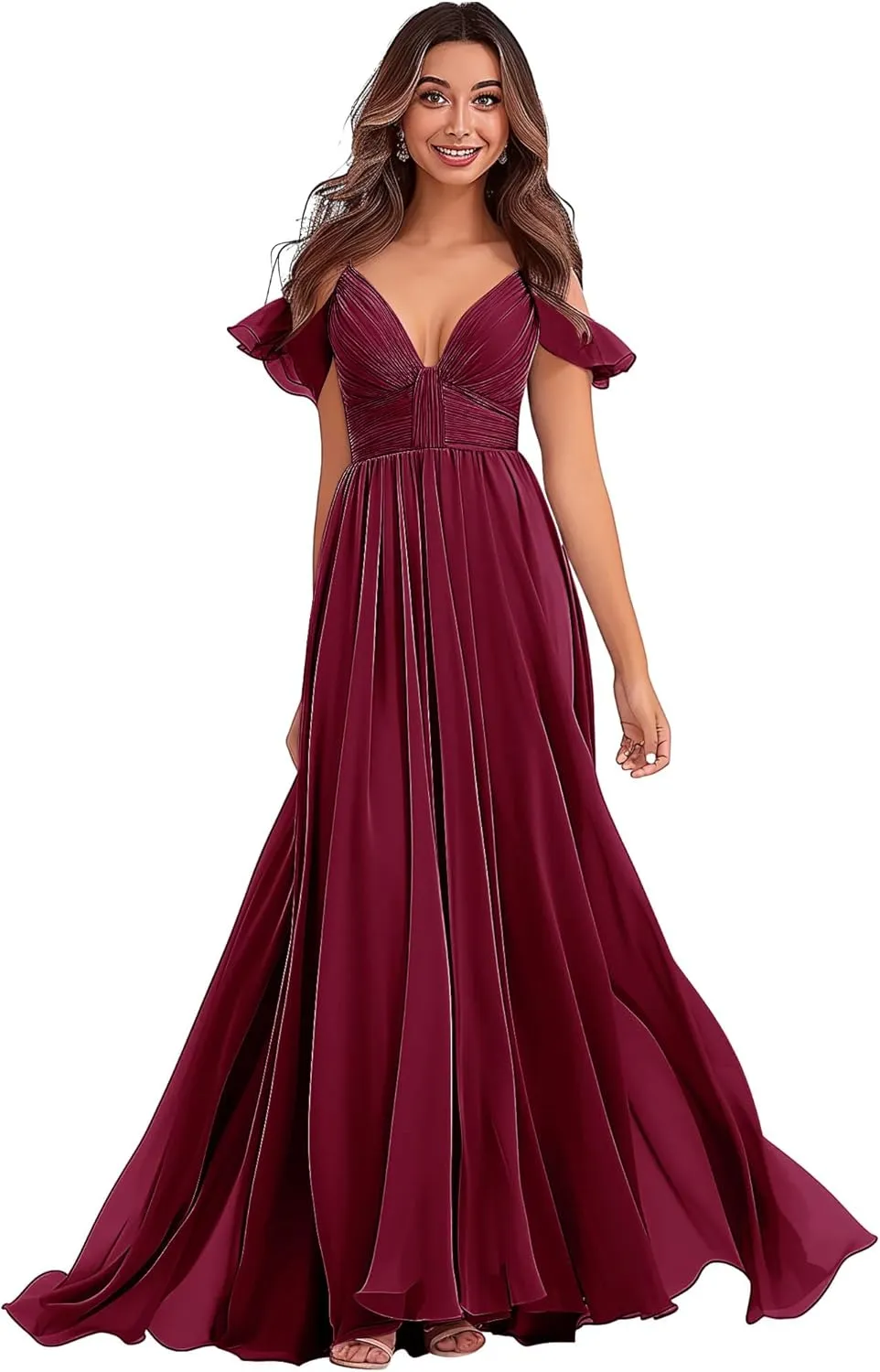 Off-Shoulder Bridesmaid Dresses - Chiffon Formal Dresses Evening Gown for Wedding