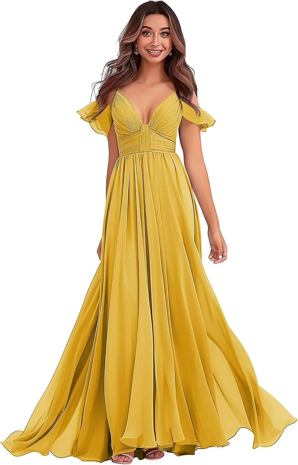 Off-Shoulder Bridesmaid Dresses - Chiffon Formal Dresses Evening Gown for Wedding