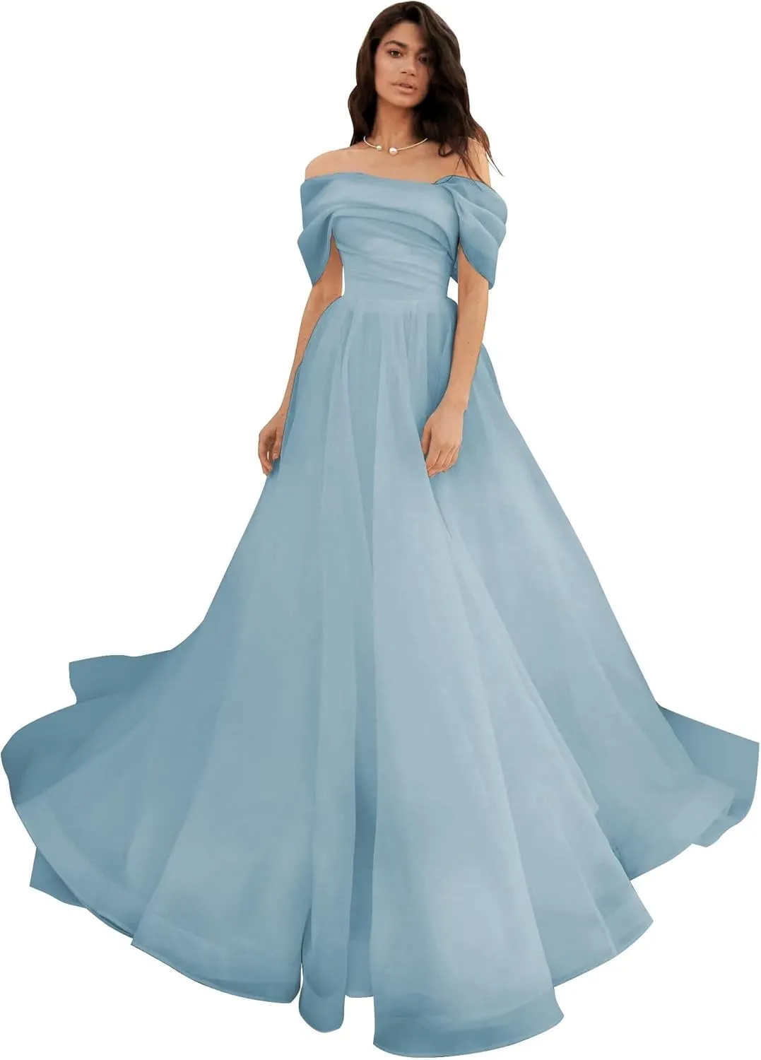 Off Shoulder Tulle Wedding Dresses Puffy Prom Dresses Long Ball Gown Dresses for Women
