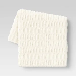 Open Box - 50"x60" Ruched Faux Rabbit Fur Throw Blanket Cream - Threshold