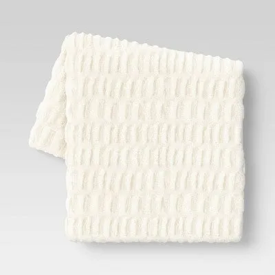 Open Box - 50"x60" Ruched Faux Rabbit Fur Throw Blanket Cream - Threshold