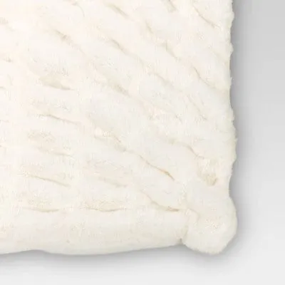 Open Box - 50"x60" Ruched Faux Rabbit Fur Throw Blanket Cream - Threshold