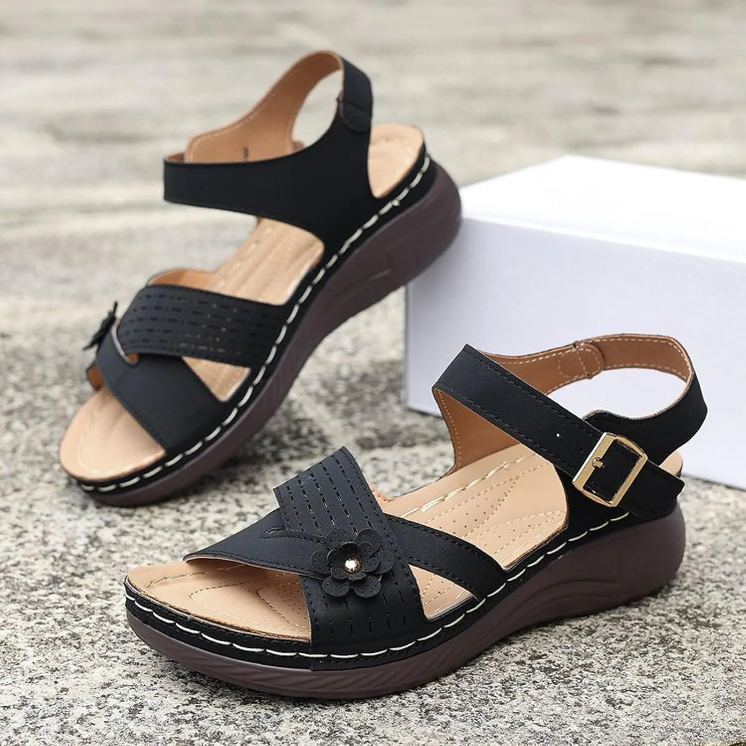 Orthopedic Sandals For Women Arch Support 2025 Open Toe Summer Casual Platform Sandals with Adjustable Hook Loop Wide Width Walking Dress Shoes for Party Casual Beach Vacation