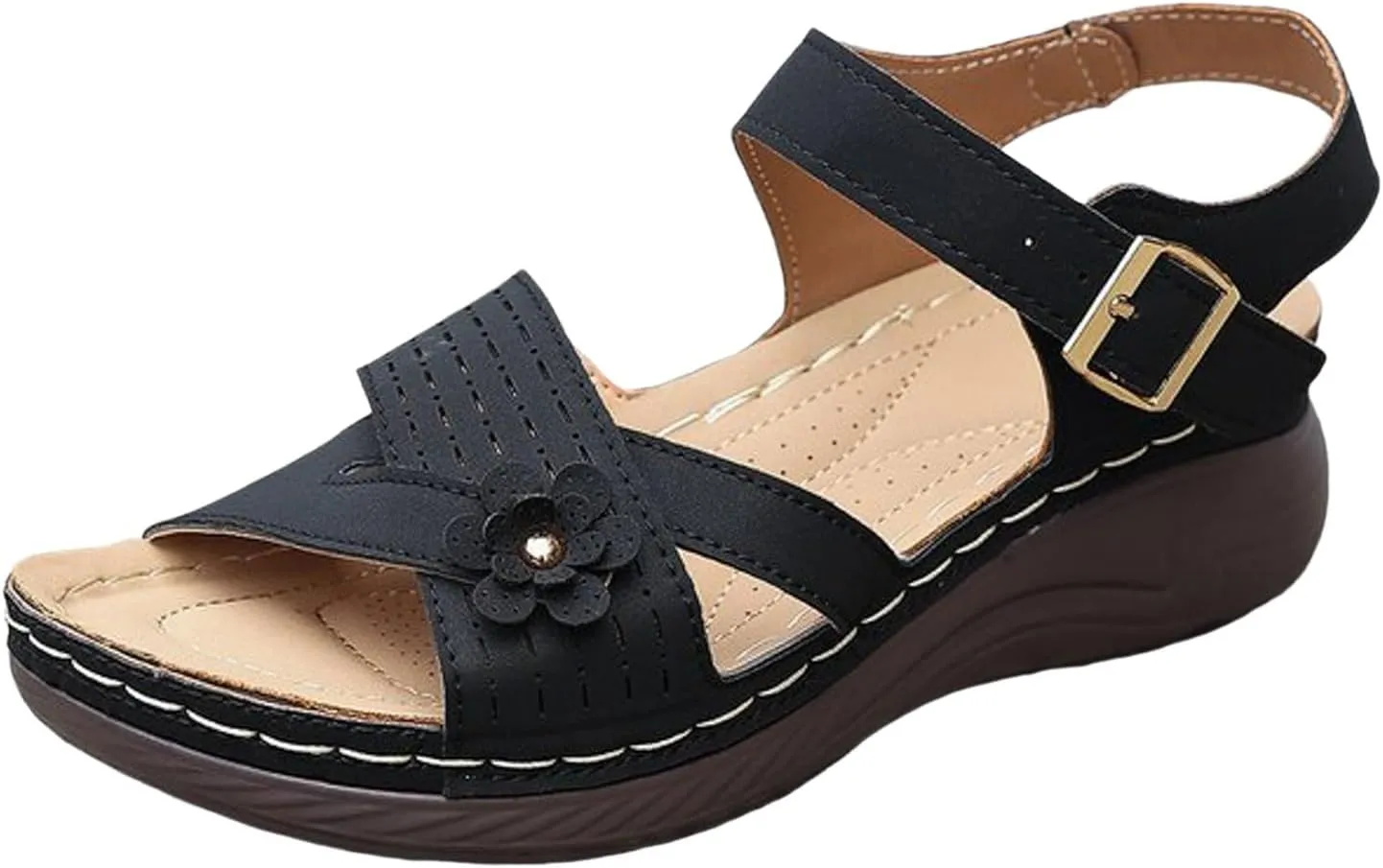 Orthopedic Sandals For Women Arch Support 2025 Open Toe Summer Casual Platform Sandals with Adjustable Hook Loop Wide Width Walking Dress Shoes for Party Casual Beach Vacation