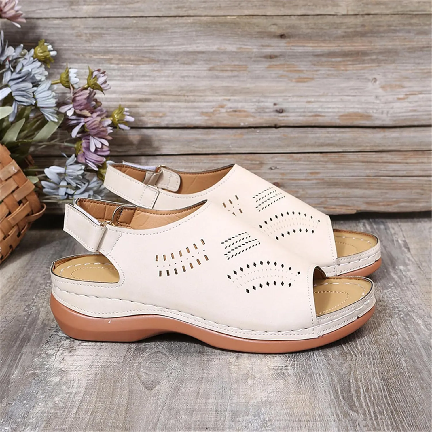 Orthopedic Sandals for Women Arch Support Sandals Women's Summer Platform Wedges, Hollow Out Ankle Strap Walking Sandal Fish Mouth Open Toe Flat Wedges Casual Comfortable Platform Shoes