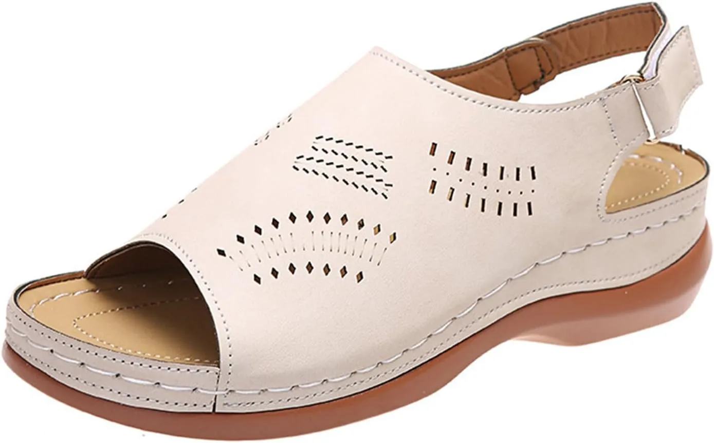 Orthopedic Sandals for Women Arch Support Sandals Women's Summer Platform Wedges, Hollow Out Ankle Strap Walking Sandal Fish Mouth Open Toe Flat Wedges Casual Comfortable Platform Shoes