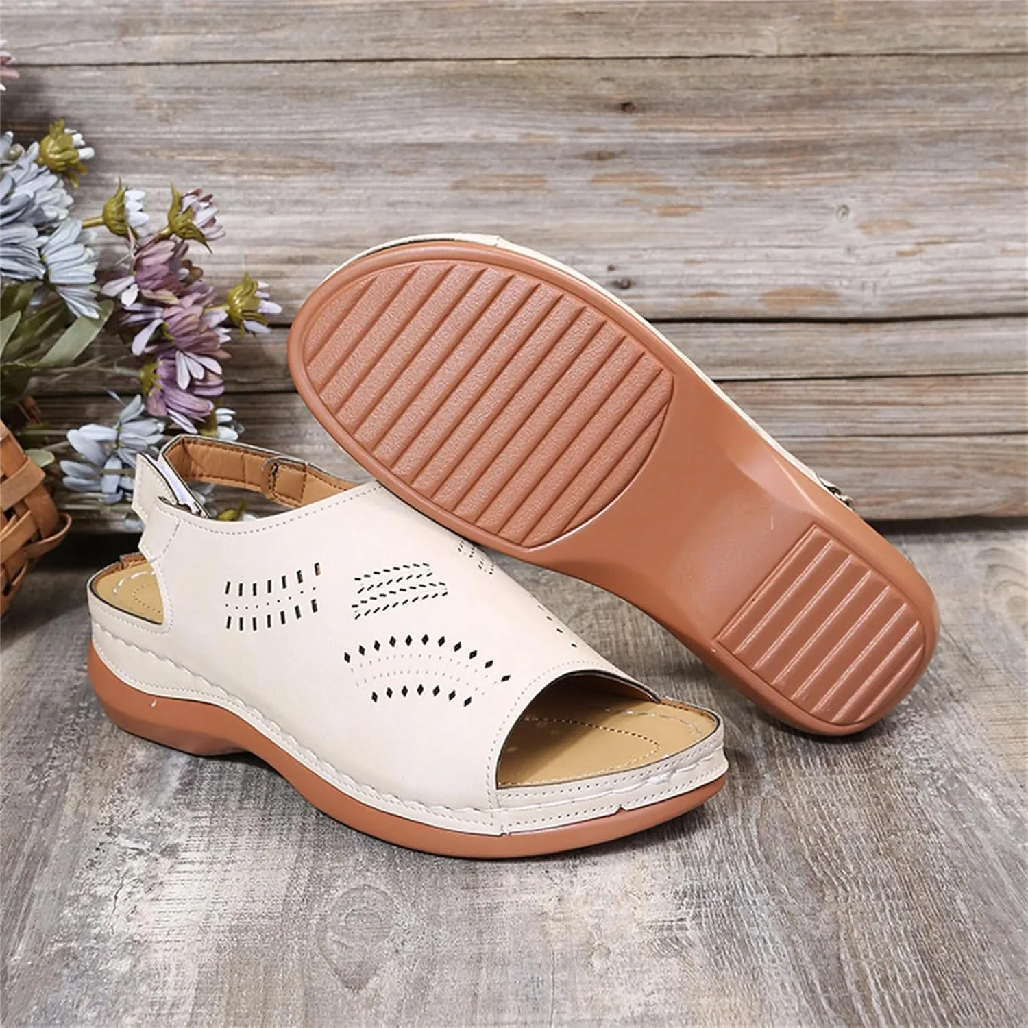 Orthopedic Sandals for Women Arch Support Sandals Women's Summer Platform Wedges, Hollow Out Ankle Strap Walking Sandal Fish Mouth Open Toe Flat Wedges Casual Comfortable Platform Shoes