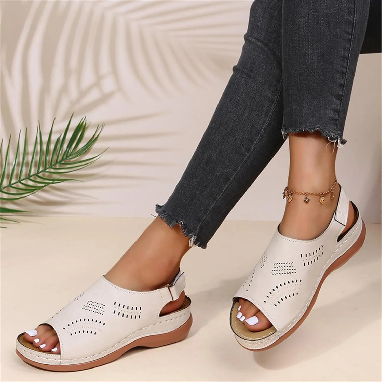 Orthopedic Sandals for Women Arch Support Sandals Women's Summer Platform Wedges, Hollow Out Ankle Strap Walking Sandal Fish Mouth Open Toe Flat Wedges Casual Comfortable Platform Shoes